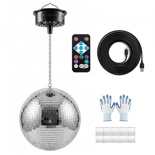 VEVOR Spiegelkugel 300 mm Motor Fernbedienung LED, Partys Heimdekoration Bühnen DJ- & Tanzclubs RGB plus USB-Anschluss & Batterie, JMDSKQDDJ12IRZ6FX001V9