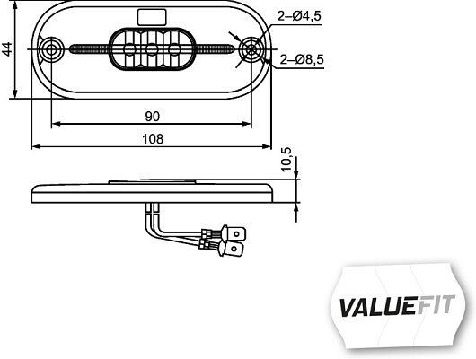 HELLA VALUEFIT Seitenmarkierungsleuchte, Valuefit, LED, 24V, Schraubanschluss/Anbau, Farbe: gelb, 150mm, links/rechts, Rückstrahler, 2PS 357 009-101