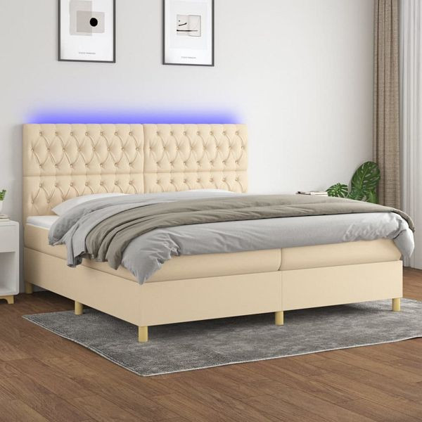 vidaXL Boxspringbett mit Matratze & LED Creme 200x200 cm Stoff, 3135706