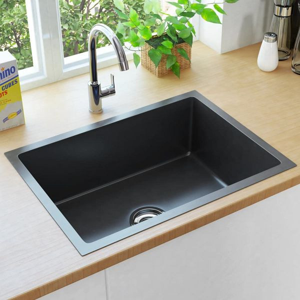 vidaXL Handgefertigte Küchenspüle Schwarz Edelstahl, 145084