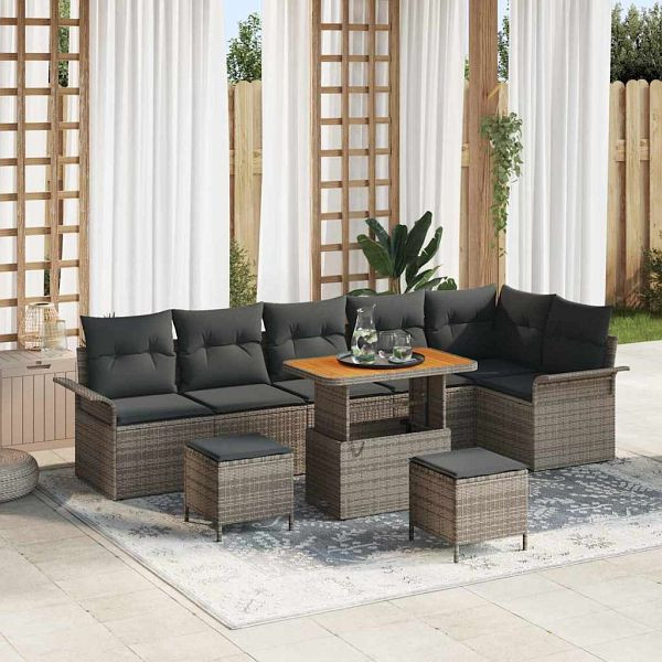 vidaXL Garten-Sofa-Set 9-teilig Grau Poly-Rattan, 3362158