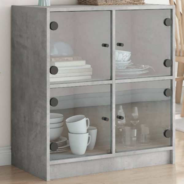 vidaXL Beistellschrank mit Glastüren Betongrau 68x37x75,5 cm, 836381