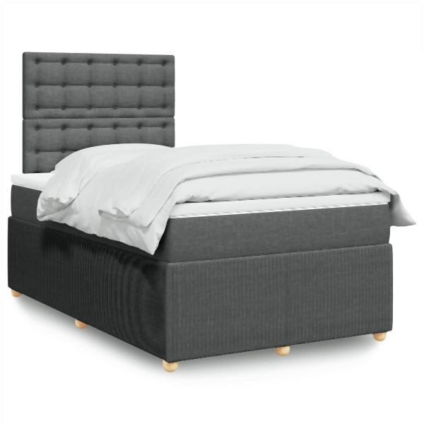 vidaXL Boxspringbett mit Matratze Dunkelgrau 120x200 cm Stoff, 3294338
