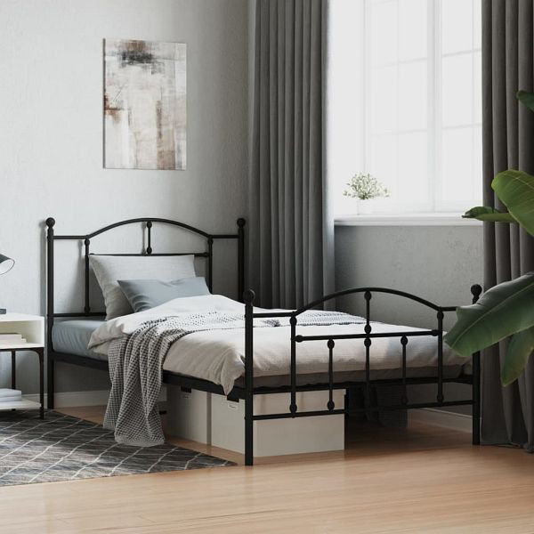 vidaXL Bettgestell mit Kopf- und Fußteil Metall Schwarz 100x200 cm, 353452