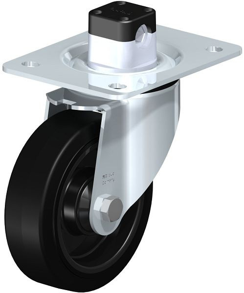 Blickle LK-POEV 125K-3-CS11 Stahlblech-Lenkrolle, schwere Ausführung, mit Anschraubplatte & Zentralfeststeller, Elastik-Vollgummi, Schwarz, 753915