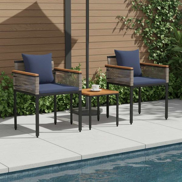 vidaXL Gartenmöbel Set mit Kissen 3 pcs Grau und Marineblau PE-Rattan, 42025235