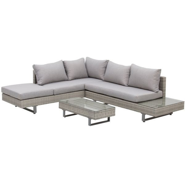 Outsunny 3-teilig Luxus Gartengarnitur Polyrattan Garten Sitzgruppe mit Ablagen, 860-143