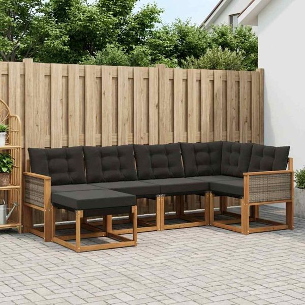vidaXL Outdoor-Sofagarnitur mit Kissen 6-teilig Natürlich und Schwarz, 3382060