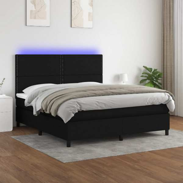 vidaXL Boxspringbett mit Matratze & LED Schwarz 180x200 cm Stoff, 3134815