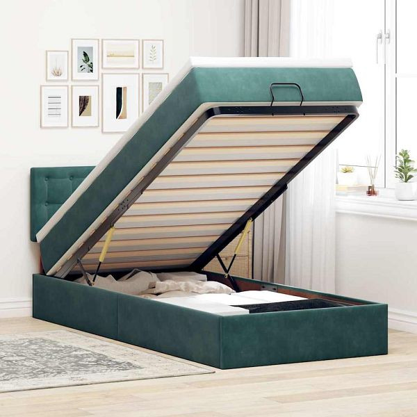 vidaXL Ottoman-Bett mit Matratze Dunkelgrün 100x200 cm Samt, 3311900