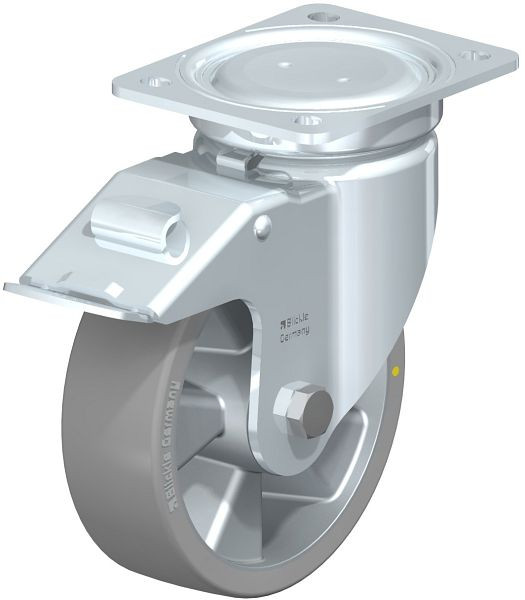 Blickle LU-ALTH 160K-FI-AS Stahlblech-Lenkrolle, schwere, geschlossene Ausführung, mit Anschraubplatte & Feststeller, Blickle Extrathane®, Grau, 852503