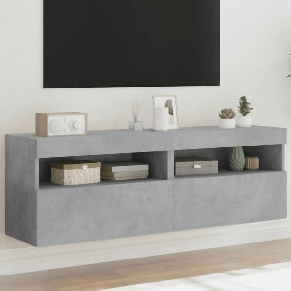 vidaXL TV-Wandschränke mit LED-Leuchten 2 Stück Betongrau 60x30x40 cm, 837190