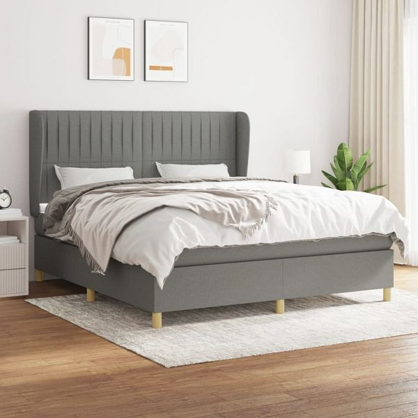 vidaXL Boxspringbett mit Matratze Dunkelgrau 180x200 cm Stoff, 3128702