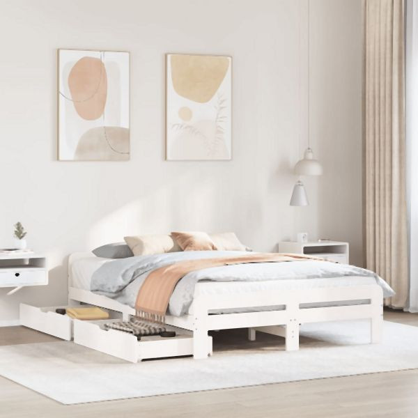 vidaXL Massivholzbett ohne Matratze Weiß 140x200 cm Kiefernholz, 3309039