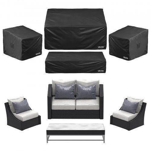 VEVOR 4-tlg. Schutzhülle für Terrassenmöbel, 420D Oxford-Gewebe, wasserfest, schwarz, ZHJJZNJB3230I7JF9001V0