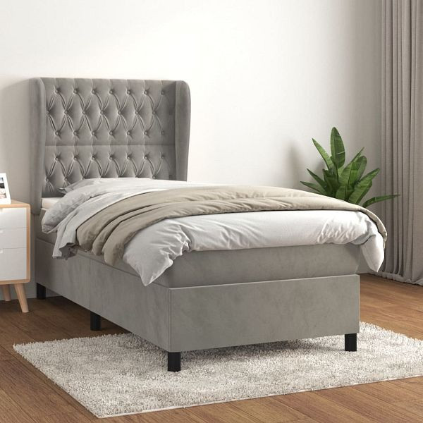 vidaXL Boxspringbett mit Matratze Hellgrau 90x190 cm Samt, 3129363