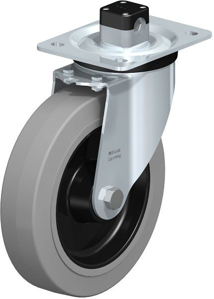 Blickle L-POEV 200XR-CS11-SG Stahlblech-Lenkrolle, mittelschwere Ausführung, mit Anschraubplatte & Zentralfeststeller, Elastik-Vollgummi, Grau, 850734