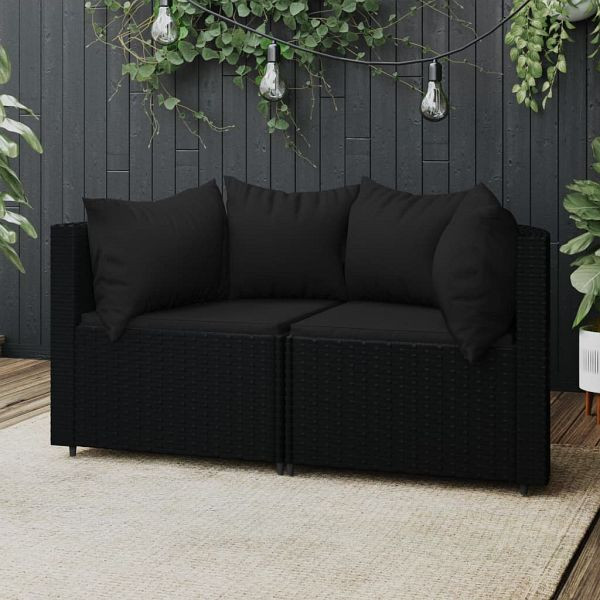 vidaXL Garten-Ecksofas mit Kissen 2 Stück Schwarz Poly Rattan, 319790
