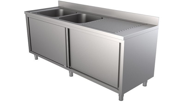 Unninox Europe Spültisch mit Schiebetüren 1800x700x850 mm (BxTxH), Spüle links, ST-1807085-2LS