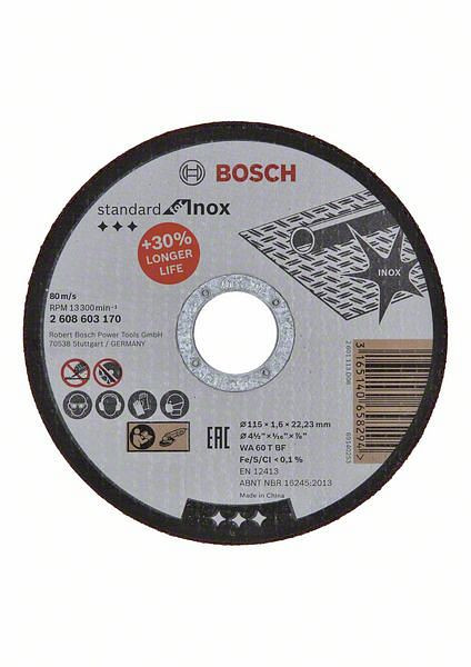 Bosch Trennscheibe gerade Standard for Inox WA 60 T BF, 115 mm, 1,6 mm, VE: 25 Stück, 2608603170