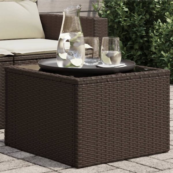 vidaXL Gartentisch mit Glasplatte Braun 55x55x37 cm Poly Rattan, 366207