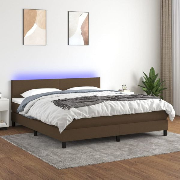 vidaXL Boxspringbett mit Matratze & LED Dunkelbraun 180x200 cm Stoff, 3133016