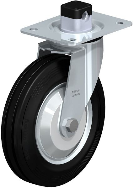 Blickle LE-VE 200R-CS11-FA Stahlblech-Lenkrolle mit Anschraubplatte & Zentralfeststeller, Vollgummi, Schwarz, 849816