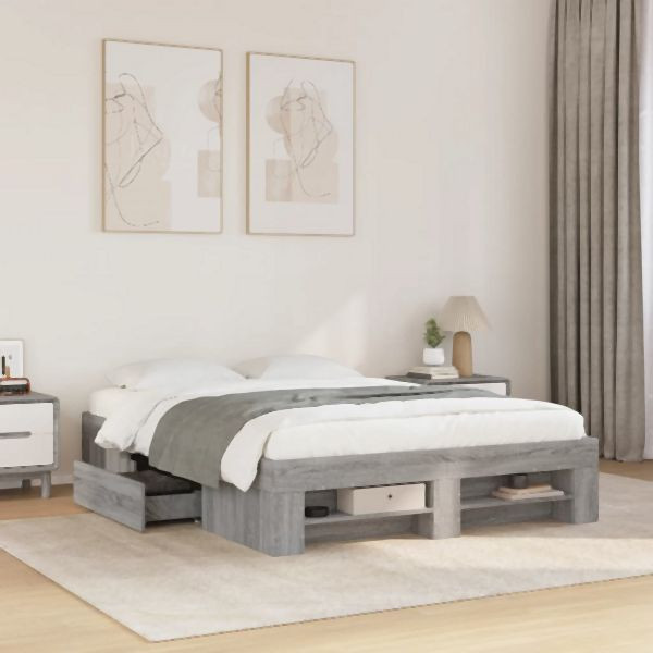 vidaXL Bettgestell Grau Sonoma 120x200 cm Holzwerkstoff, 3295483