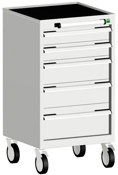 bott cubio Schubladenschrank mobil bestückt mit 5 Schubladen BxTxH: 525 x 525 x 980 mm, RAL 7035, 40402019.16V
