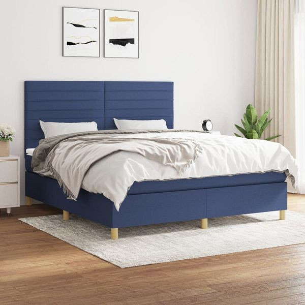 vidaXL Boxspringbett mit Matratze Blau 180x200 cm Stoff, 3142439