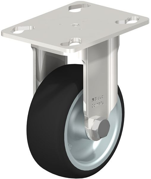 Blickle BKPXA-PATH 80G Edelstahl-Apparate-Bockrolle mit Anschraubplatte, Thermoplastisches Polyurethan, Grau, 299024