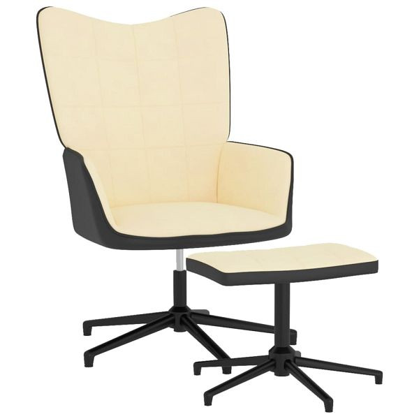 vidaXL Relaxsessel mit Hocker Cremeweiß Samt und PVC, 327851