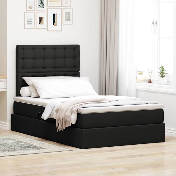 vidaXL Bett mit LED-Lichtleisten Schwarz 120 x 200 cm Stoff, 3372536