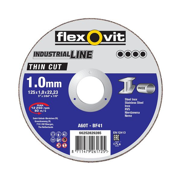 Flexovit THIN CUT Trennscheibe Metall/Inox, A 46 T-BF41 THIN CUT, Durchmesser: 115 mm, VE: 25 Stück, 66252833015