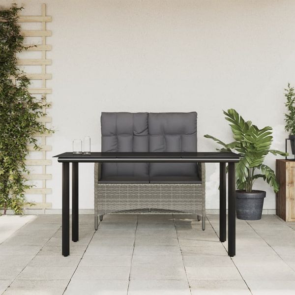 vidaXL 2-tlg. Garten-Essgruppe mit Kissen Grau Poly Rattan, 3203505