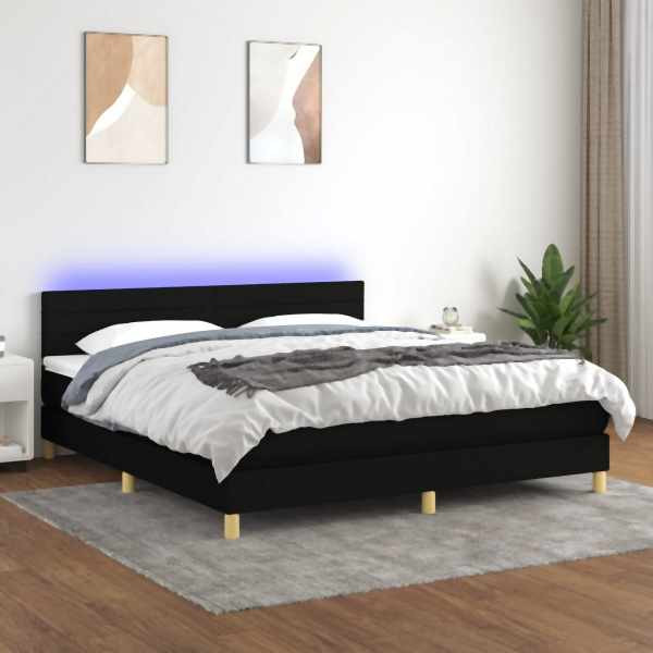 vidaXL Boxspringbett mit Matratze & LED Schwarz 160x200 cm Stoff, 3133807