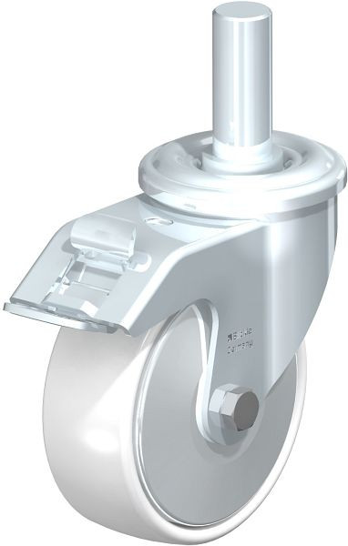 Blickle LEZ-PO 100G-FI-FA Stahlblech-Lenkrolle mit Zapfen & Feststeller, Polyamid, Weiß, 660969