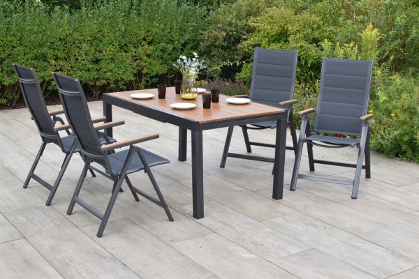 Merxx Toledo Set 5-teilig, 4 Klappsessel, 1 Ausziehtisch 150 (200) x 90 cm, Tischplatte aus Kunststoff in realistischer Holzoptik, 51121-309