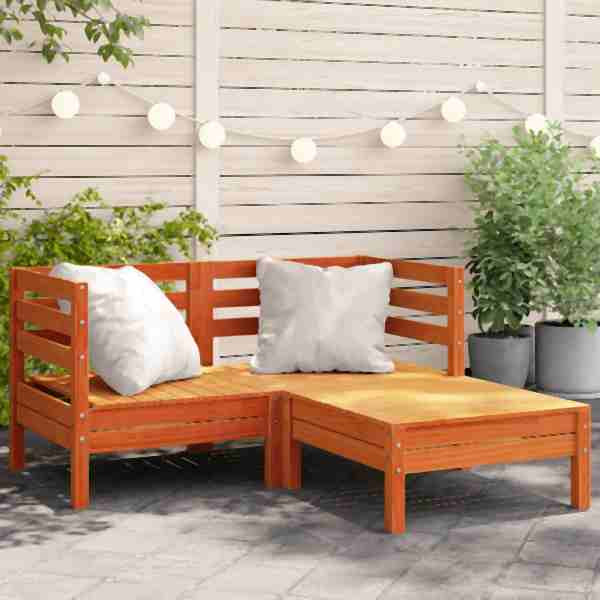 vidaXL Gartensofa 2-Sitzer mit Hocker Wachsbraun Massivholz Kiefer, 838023