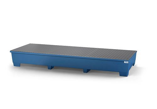 DENIOS Auffangwanne classic-line für 3 IBC, blau lackiert, 3 Gitterroste, 273873