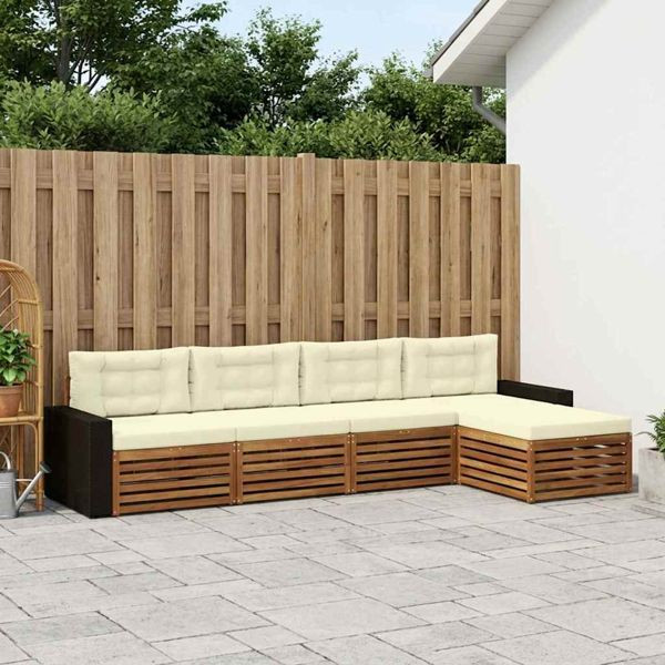vidaXL Outdoor-Sofagarnitur mit Kissen 5-teilig Natur und Creme Polyester, 3383243