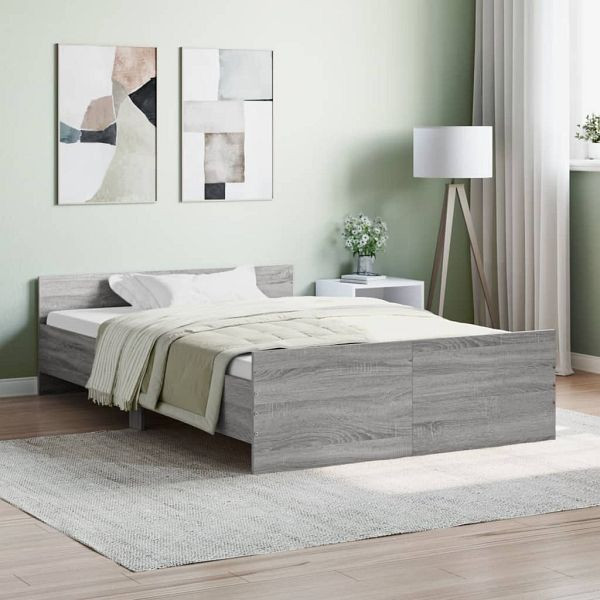 vidaXL Bettgestell mit Kopf- und Fußteil Grau Sonoma 120x200 cm, 3203745