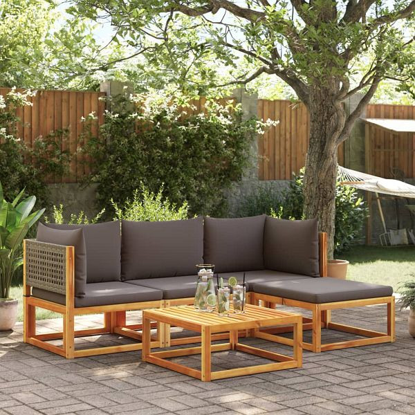 vidaXL 5-teilig Garten-Sofagarnitur mit Kissen Massivholz Akazie, 3278895