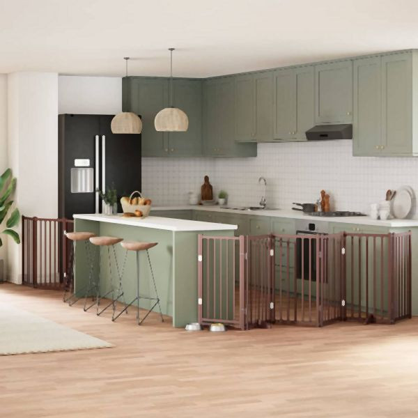 vidaXL 9-tlg. Hundetor mit Tür Faltbar Braun 450 cm Pappelholz, 3155718