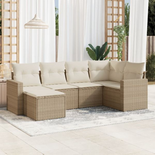 vidaXL 6-tlg. Garten-Sofagarnitur mit Kissen Beige Poly Rattan, 3219248