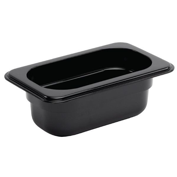 Vogue GN-Behälter GN1/9 schwarz 65mm, nur die Polycarbonat GN-Deckel sind geeignet für diesen Behälter, U472