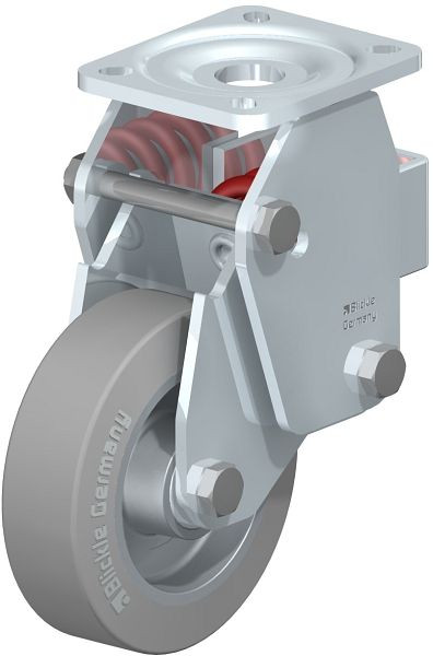 Blickle BHF-ALEV 125K-1-SG Stahlblech-Bockrolle, Schwerlast-Ausführung, mit Stahlfeder, Elastik-Vollgummi, Grau, 703082