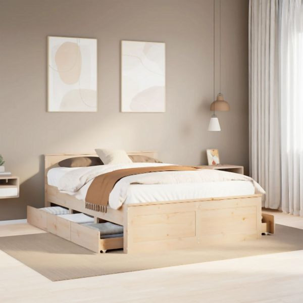 vidaXL Massivholzbett ohne Matratze mit Kopfteil 140x190 cm Kiefer, 3308777