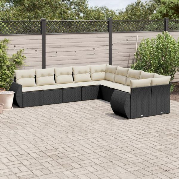 vidaXL 10-teilig Garten-Sofagarnitur mit Kissen Schwarz Poly Rattan, 3221905