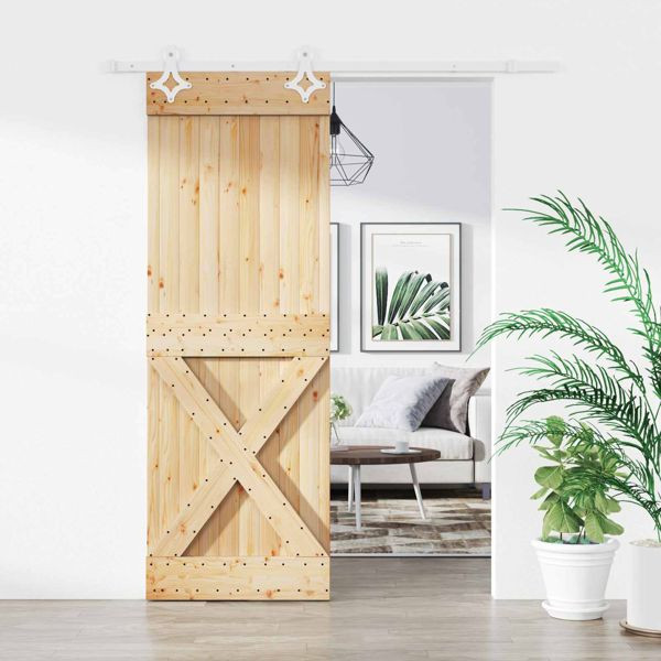 vidaXL Schiebetür Natürlich und Weiß 80 x 210 cm Massivkiefer, 3445114